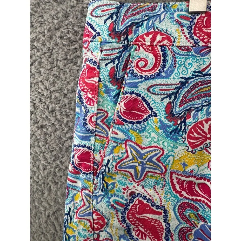 Talbots Weekend Shorts Coastal Shell Paisley Print Chino Flat Front Women Size16